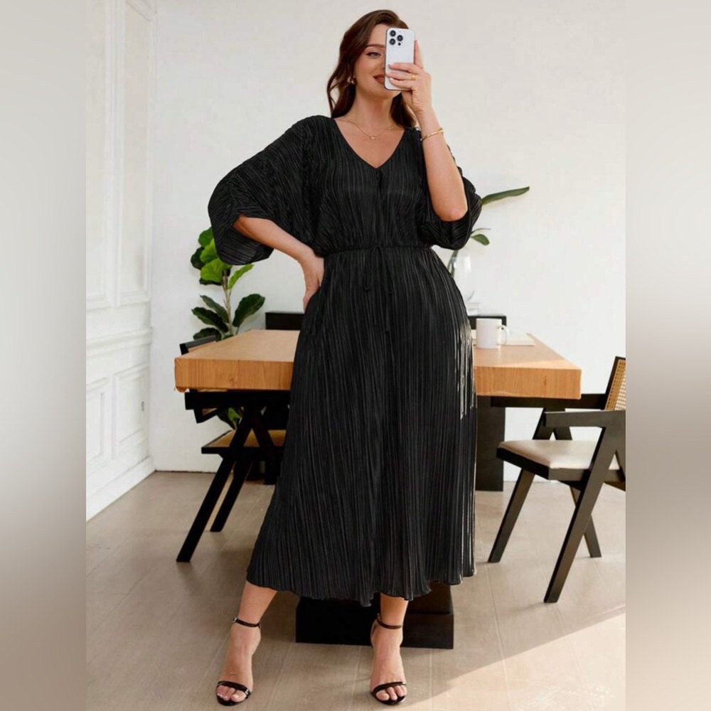 SHEIN Frenchy Plus Size Casual Minimalist Black Long Pleated - 2X - Picture 4 of 6